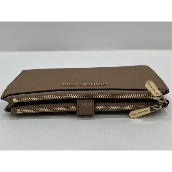 Michael Kors Jet Set Travel Large Double Zip Phone Wallet Brown Tan Leather - Picture 4 of 14